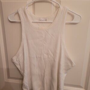 White Ribbed Semi Cropped Tank